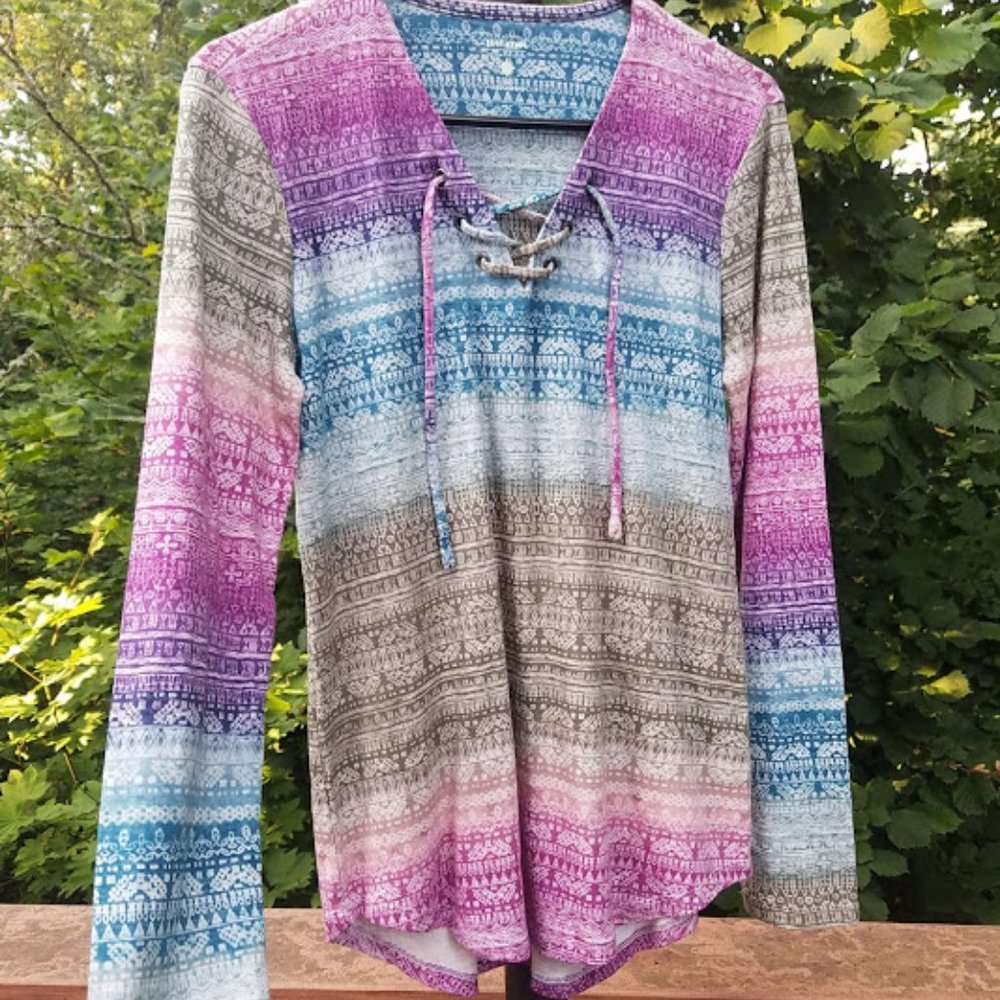 NWT Ruff Hewn Small Boho Lace Up Front Top - Picture 1 of 6